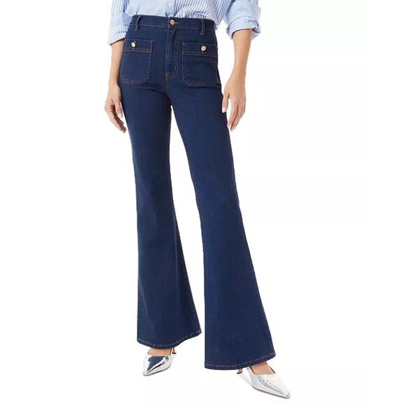 Sam Edelman Denim - Sam Edelman Skinny Flare-Leg Patch Pockets Pants Dark Wash Denim Jeans Size 30